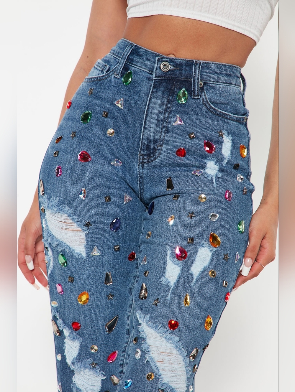 Fashion Nova  Embellished High-Waist Denim Pant Set - Picture 7 of 9